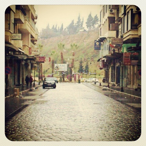 شارع ابن الرشد ويظهر بالصورة جزء من قلعة حماة شارع ابن الرشد ويظهر بالصورة جزء من قلعة حماة