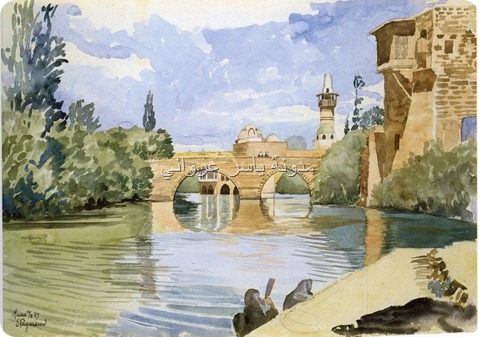 نهر العاصي وجامع ابي الفداء بمدينة حماة